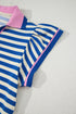 Preppy Stripe Contrast Collar Split Neck Flutter Sleeve T Shirt Dress